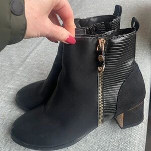 River Island Black Ankle Boots with Gold Zipper